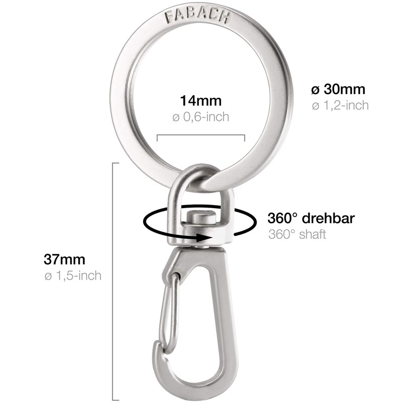 Fabach carabiner key ring with rotating key ring. Small removable