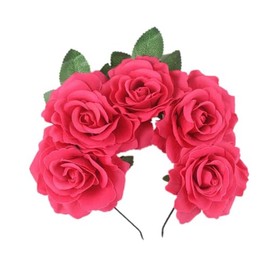 Lofruiin Women's Rose Flower Headband Artificial Flower Hairband Mexico Floral Crown Headpiece (Fuchsia, Pack of 1)