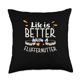 Life Is Better Cool Fluffernutter Sandwich Fluffernutter Fan Throw Pillow