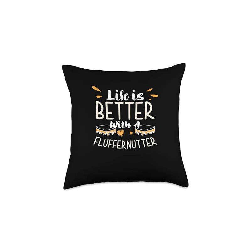 Life Is Better Cool Fluffernutter Sandwich Fluffernutter Fan Throw Pillow