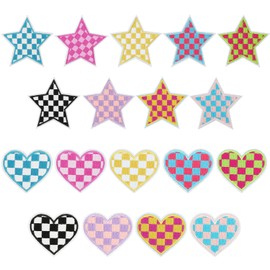 18pcs Iron on Patches, Heart & Star Checkered Flag Patches Iron on Embroidered Sew on Love Patches Racing Day Patches Decorative Applique Decal for Clothing Hats Jeans Crafts