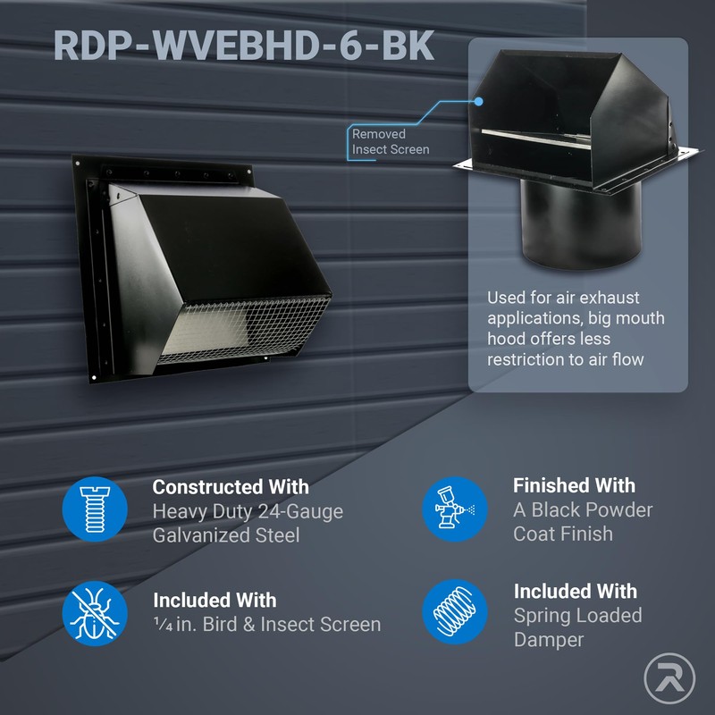 RDP Heavy Duty Hooded Wall Vent with Spring Loaded Damper