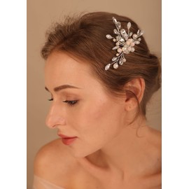 Denifery Bride Wedding Hair Comb Crystal Hair Piece Silver Pearl Headpiece Bridal Hair Accessories for Women and Girls