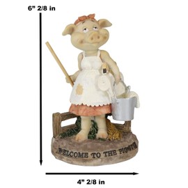 Ebros Gift 'Welcome to The Pigsty' Whimsical Cinderella Pig Carrying A Pail and Mop Figurine 6.25" High Farmhouse Rustic Country Piggy Pigs Collectible Sculpture