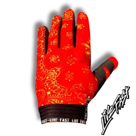 Live Fast Red and Yellow Paisley Motorcycle Gloves XL - Best Mountain Leather Dirt Bike Moto Riding Motorcycle/Motocross Gloves for Men, Women Bikers
