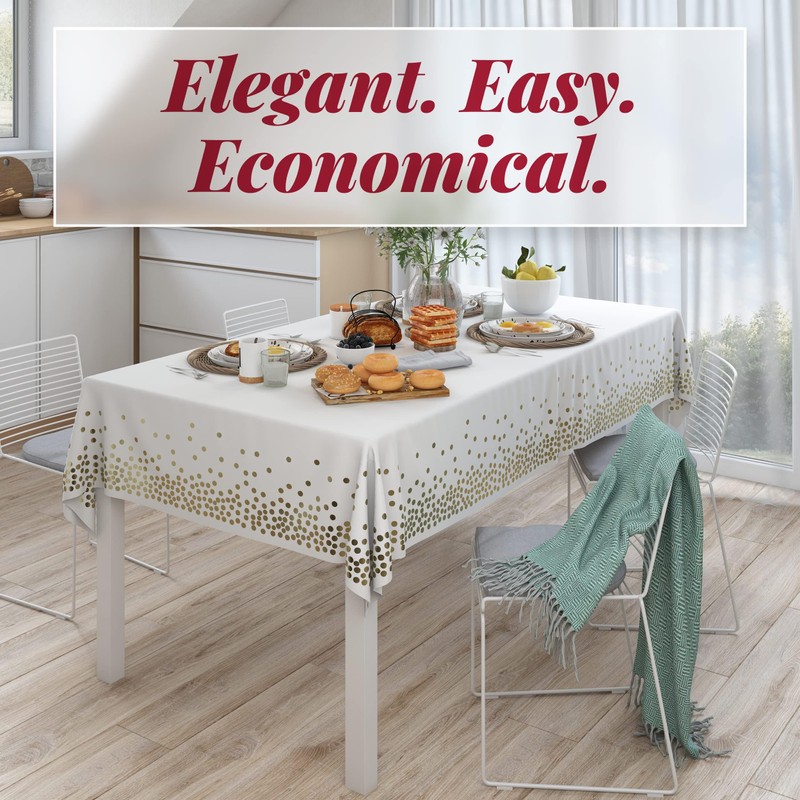 4 Pack Disposable Plastic Tablecloth, Gold Stamping Dot Rectangular Table