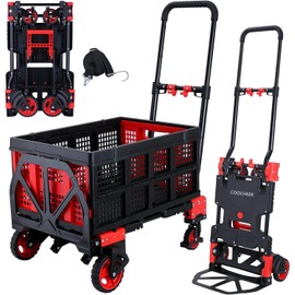 2-in-1 Hand Trucks Dolly, 330Lbs Hand Cart with Basket,Foldable Hand Truck Heavy Duty Dolly with Retractable Handle,Folding Dolly Cart with Wheels,Collapsible Dolly