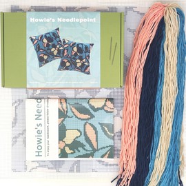 Howie's Needlepoint Stamped Cross Stitch Pillow Kit for Beginners, Cushion Front Needlework Kit with Embroidery Pattern on Cotton Canvas, Yarn, 2 Needles and Instruction, 16 x 16inch(Floral Story)