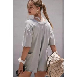 Free People Hot Shot Tee Romper One Piece in Beach Fog Size Medium