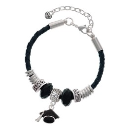 Delight Jewelry Silvertone 3-D Black Graduation Hat - Daughter Celtic Knot Leather Bead Bracelet, 7"+2" Extender