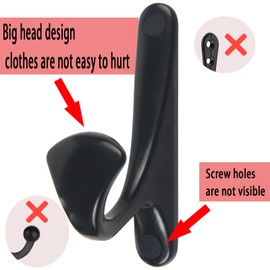OLAYA Door Hook Coat Hooks, Heavy Duty, Screw Hole Hidden, 6 Pack Robe Hook Towel Hook Matte Black Hook Shower Hook Black Hooks for Coat Hanger Furniture Hook Robe Hooks(6 Black)