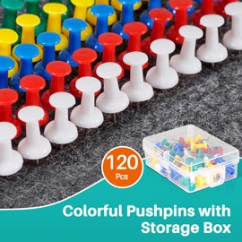 AMUSIGHT 120Pcs Push Pins for Bulletin Board, Thumb Tacks for Cork Board, Colorful Plastic Head, Steel Tip, Thumbtacks for Wall Poster Photo Maps Pictures Office Home Decor