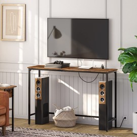 HOOBRO 47.2" Console Table with Power Outlets and USB Ports, Sofa Table, Narrow Entryway Table with Charging Station, Behind Couch Table, Hallway, Foyer, Living Room, Bedroom, Rustic Brown BF301XG01G1