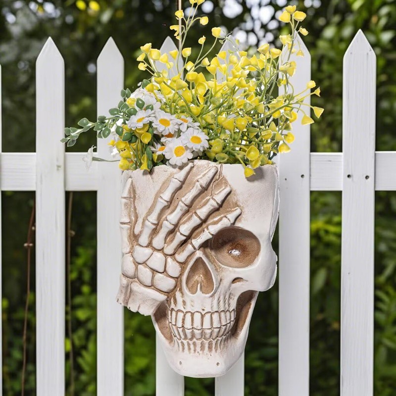 SeoatLink Skull Wall Planter, Hanging Skull Vase Unique Face Flower