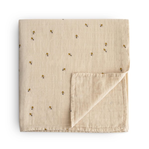 mushie Muslin Baby Swaddle Blanket | 100% Organic Cotton (Bees)