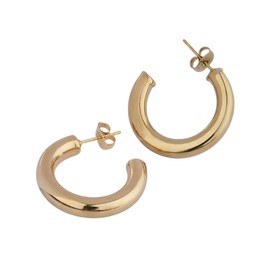 Thick Gold Hoop Earrings | Lightweight Chunky Open Hoops | 1" Medium Sized | POLITE SOCIETY 18K Gold Plated Stainless Steel