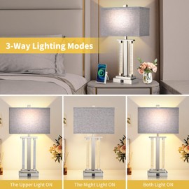 Lovlast Silver Lamps Set of 2, 3-Way Lighting Modes Bedside Silver Lamps for Nightstand, Bedroom Table Lamps with USB Charging Port & Type C, 23" Silver Table Lamp for Living Room, 2 Bulbs Included