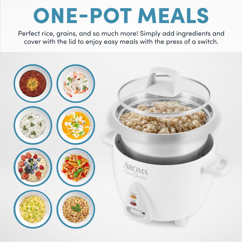 AROMA® Select Stainless® Rice Cooker, 3-Cup (Uncooked) / 6-Cup (Cooked),