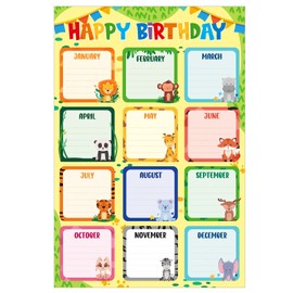 FLYAB Birthday Chart for Classroom - 11.2''x16.5'' Animals Happy Birthday Calendar Poster for Kids Back to School Bulletin Board Decorations Teacher Supplies