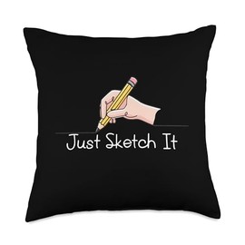 Just Sketch It Pencil Drawing Artist Sketching Sketcher Throw Pillow