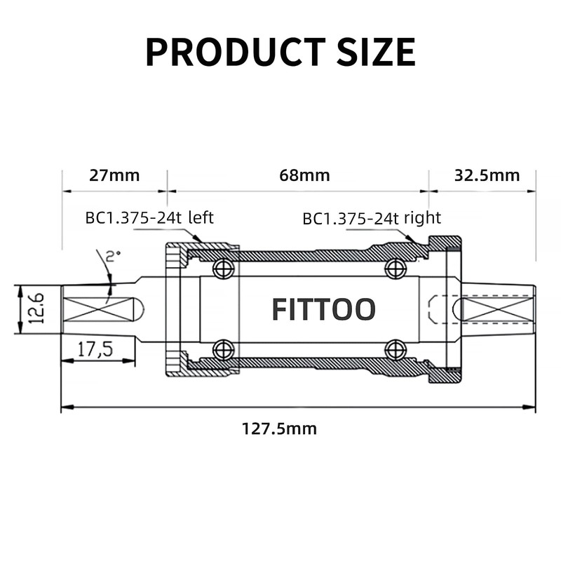 FITTOO Bike Bicycle Bottom Bracket, BB Axle, Square Tapered Crank