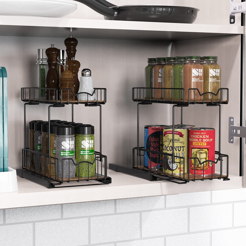 Simple Houseware 2-Tier Spice Rack Slide Out Wire Basket Drawer