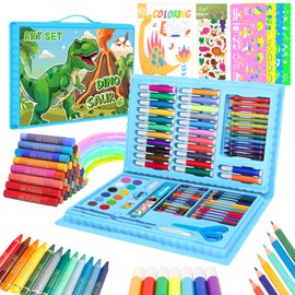 CutteeyFyry Painting Set for Children Ages 3-9, Dinosaur Painting Case for Children, Painting Items for Boys with Oil Pastels, Watercolour Pencils, Colouring Book, Gifts for Boys, Children's Toy