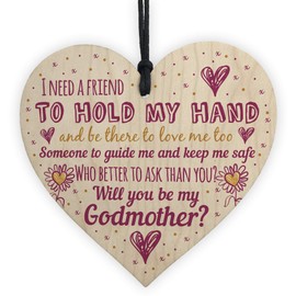 RED OCEAN Will You Be My Godmother Gift For Friend Wooden Heart Sign Godparent Asking Christening Gifts