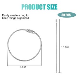 Sandfren 6 inch Stainless Steel Wire Car Keychain Cable, 30PCS 1.5mm Twist Barrel Braided Key Ring Keepers Holder, Heavy Duty Luggage Tag Loop for Travel Luggage ID Card, Universal Fit