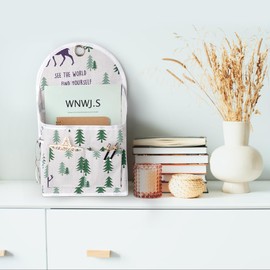 Jeesblsy Wall Mounted Storage Bag, Fabric Storage Bedside Table Door Hanging Organiser Couch Wall Mount File Holder Hanging Storage (Green Deer)