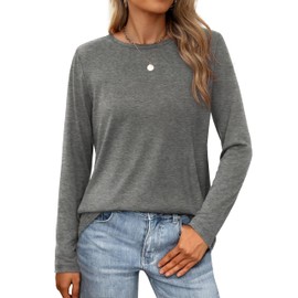 XIEERDUO Women's Long Sleeve Tops Casual Crewneck Plain T Shirts for Women Cozy Gray S