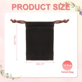 YELARXI Velvet Jewelry Bags with Drawstrings, Velvet Earring Gift Bags Wedding Favor Pouch 2 x 3 Inch Fit for Jewelry Candy Christmas Party Graduation Birthday Easter - (10 Pack, Brown)