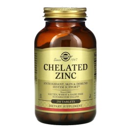 Solgar Chelated Zinc Quelatado 22mg 250tabs Sabor Neutro