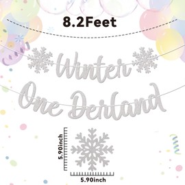 Winter Onederland Banner - Winter 1st Birthday Party Decor, Winter Holiday 1st Birthday Party Sign，Winter Snowflake Themed Baby First Birthday Party Decorations Silver Glitter