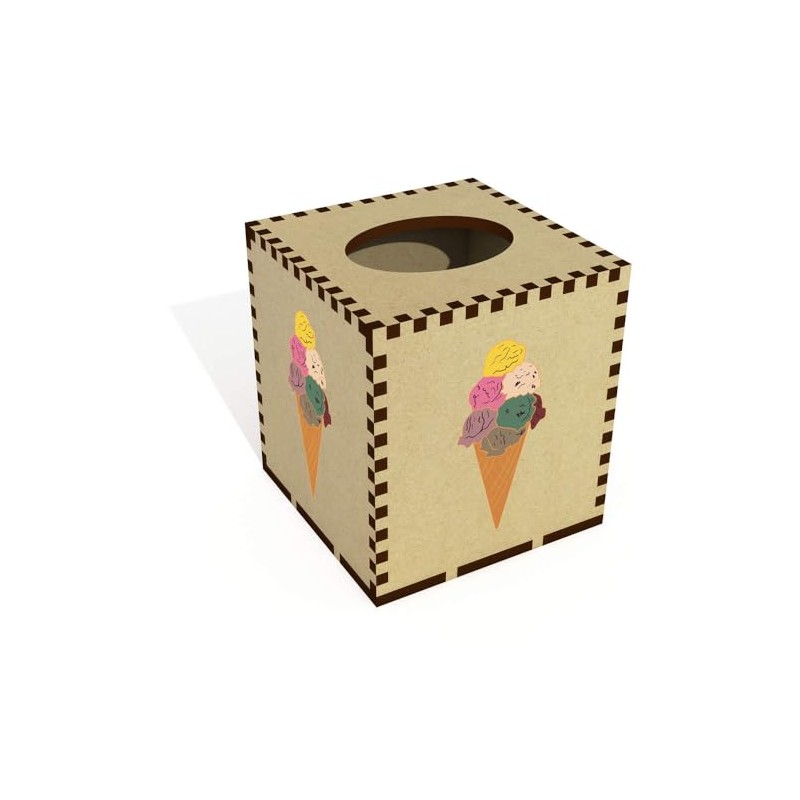 Square 'Ice Cream Sugar Cone ' Wooden Tissue Box Cover