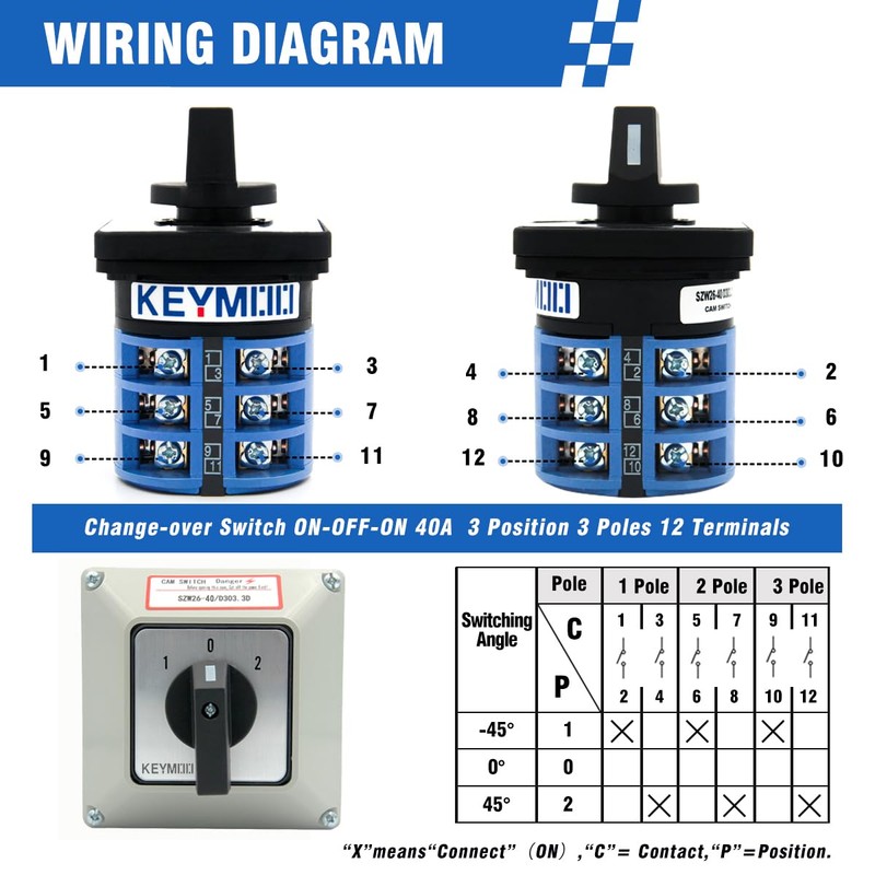 KEYMOO 40A Rotary Changeover Switch with Exterior Box, 3 Position