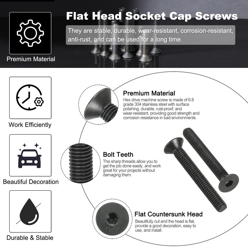 PATIKIL M6 x 45 mm Flat Head Socket Cap Screws,