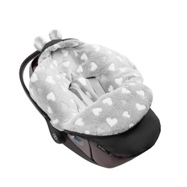 millybo Footmuff Baby Swaddling Blanket for Winter Suitable for Prams Baby Seat Baby Cot Car Seat Buggy (605.021 Nylon Graphite - Minky Grey (Heart White)