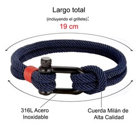 MADIOLA Pulsera de cuerda para hombre, pulsera náutica con grillete de acero para hombre y mujer. Brazalete paracord.