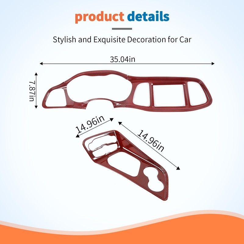 JeCar Red Carbon Fiber Interior Trim Kit Overlay for 2015-2023