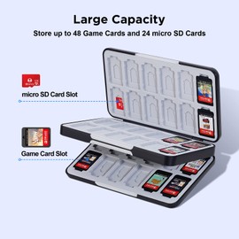JINGDU Funda de juego con interruptor de 48 ranuras para tarjetas de juego, el soporte para cartuchos de juego para juegos Switch/NS/OLED/Lite puede almacenar 48 tarjetas de juego y 24 tarjetas micro SD, carcasa dura, forro de silicona, pizarrón Sheikah