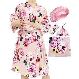 WINROLA Maternity Robe with Matching Swaddle Soft Mommy Robe Receiving Blanket Set