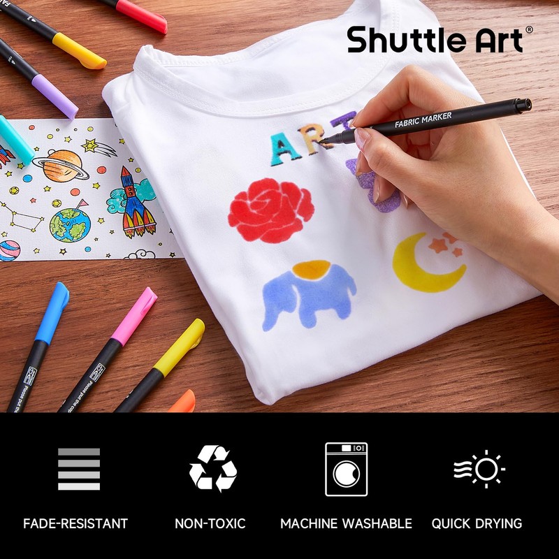 Shuttle Art Fabric Pens, Set of 36 Colors, Fabric Markers,