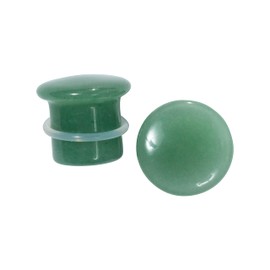 Pierced Owl Natural Green Aventurine Stone Single Flare Plugs with Clear O-Rings, Sold as a Pair (14mm (9/16"))