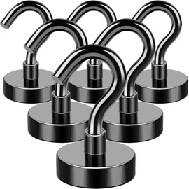 MIKEDE Black Magnetic Hooks Heavy Duty 30 LBS Strong Magnets with Metal Hooks for Outdoor Hanging Brackets 6 Pack Super Cruise Hooks for Outdoor Hanging Brackets Magnetic Hanger for Kitchen