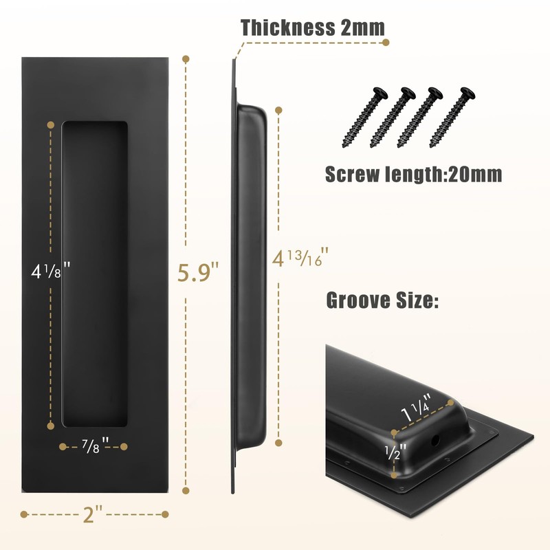 HBL' 6 Pack | 6 Inch Pocket Door Pull Handles,