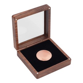 NICENEEDED Single Walnut Wood Challenge Coin Presentation Display Box, Storage Case with Clear Top, Plastic Coin Capsules with Adjustable Gasket