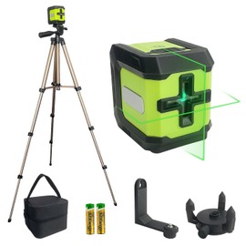 Socpuro Cross Line Laser Level with Tripod, 100Ft Self-leveling Green Cross Line Laser Level with 360° Swivel Base for Construction, Leveling Projects, Batteries & Carry Bag Included