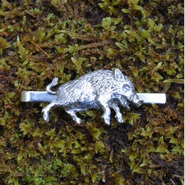 Pewter Wild Boar Tie Clip (Pewter) Hand Cast, pewter, pewter