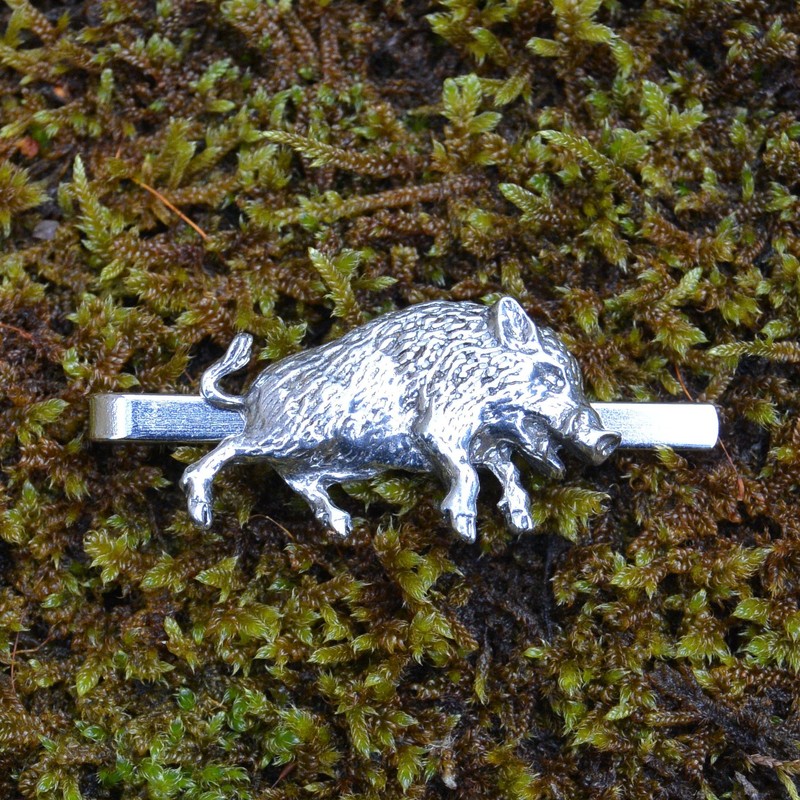 Pewter Wild Boar Tie Clip (Pewter) Hand Cast, pewter, pewter